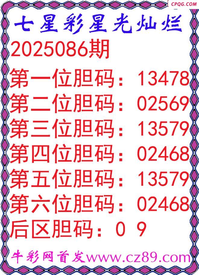 七星彩2025086期星光灿烂五码图谜