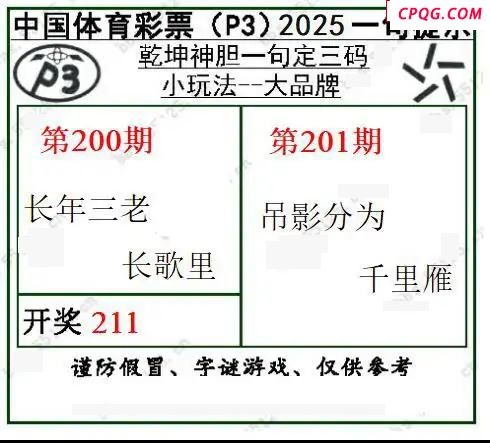乾坤一句定三码25年201期P3图谜