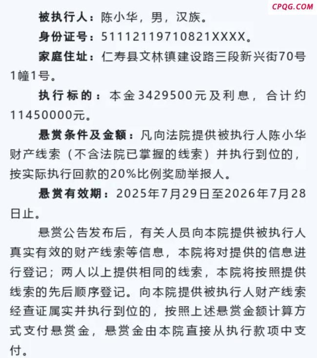 男子欠款超千万 法院发229万悬赏