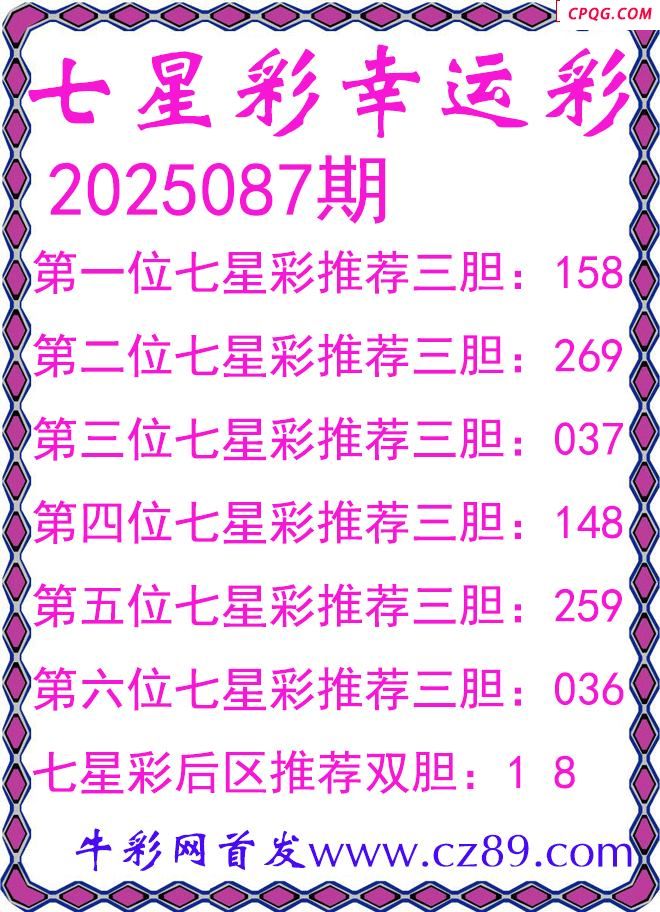 七星彩2025087期幸运彩三胆图谜