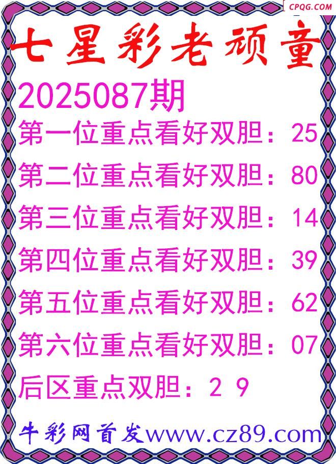 七星彩2025087期老顽童双胆图谜