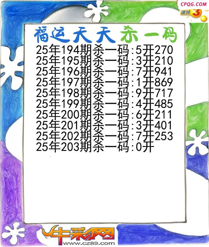 福运天天杀一码203期体彩P3图谜