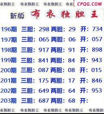 新版布衣独胆王2025203期3d图谜