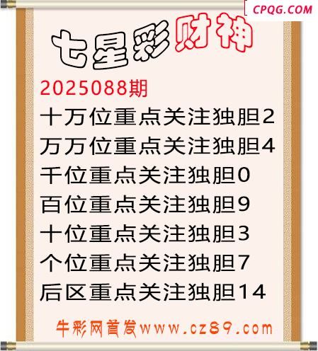 七星彩2025年088期财神独胆图迷