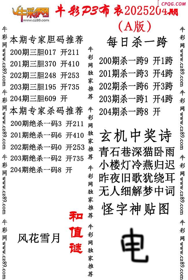 牛彩P3布衣25年204期AB版图谜（精华版)