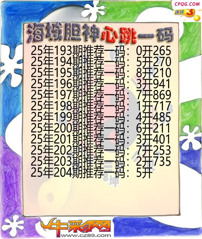 海城胆神心跳一码204期体彩P3图谜