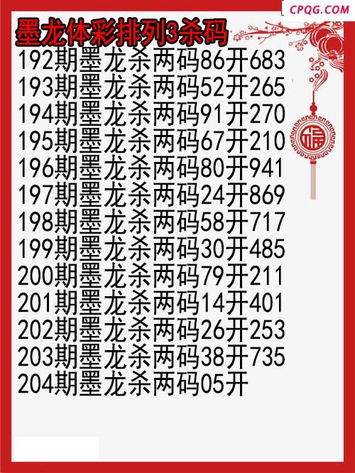 25年204期墨龙体彩排列3杀码图