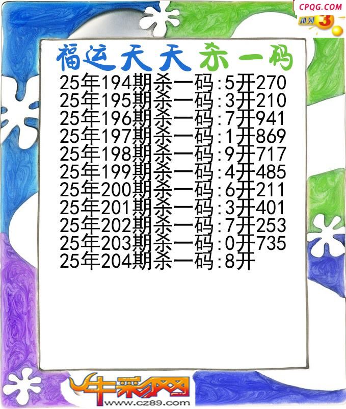 福运天天杀一码204期体彩P3图谜