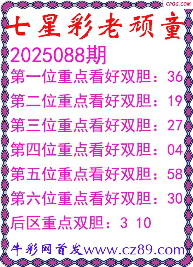 七星彩2025088期老顽童双胆图谜