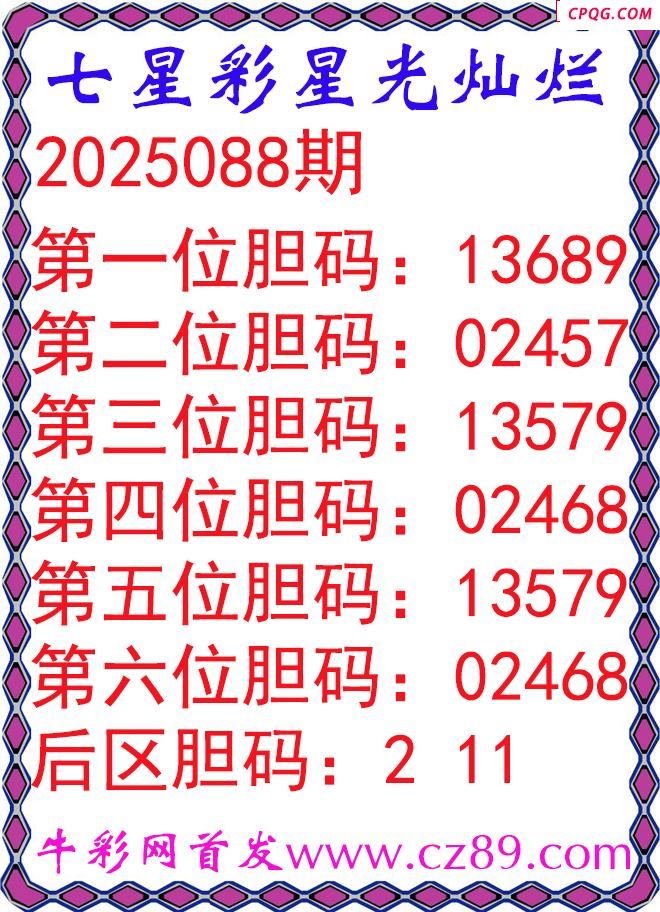 七星彩2025088期星光灿烂五码图谜
