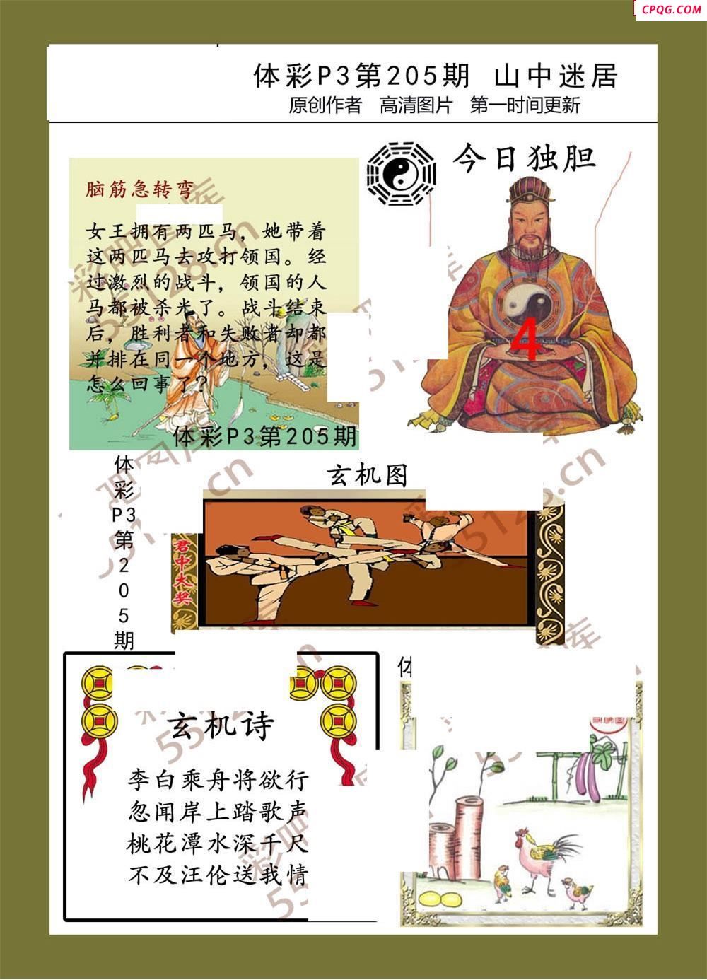 山中迷居205期体彩p3图谜
