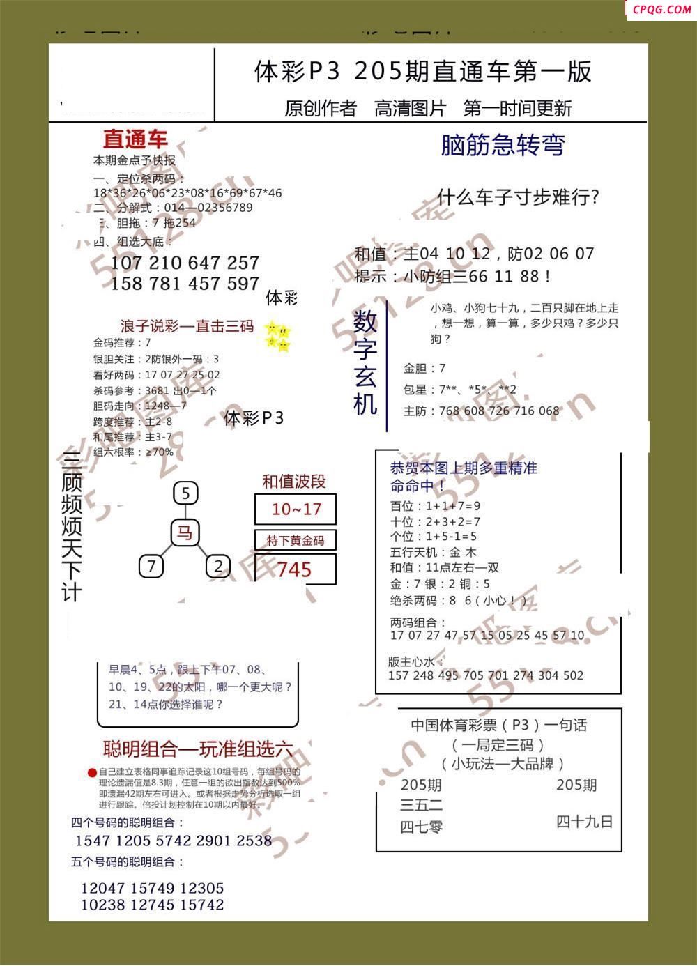 直通车AB版205期体彩p3图谜
