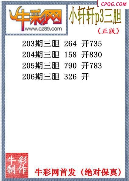 小轩轩三胆206期体彩P3图谜（原创）
