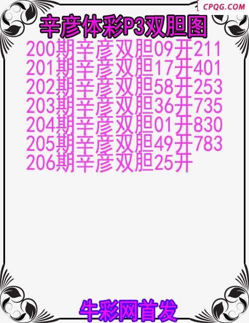25年206期辛彦体彩P3双胆图