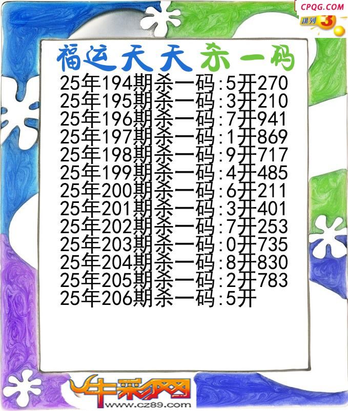 福运天天杀一码206期体彩P3图谜
