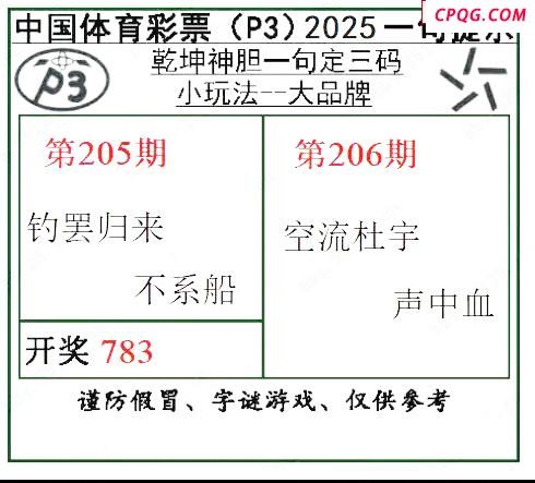 乾坤一句定三码25年206期P3图谜