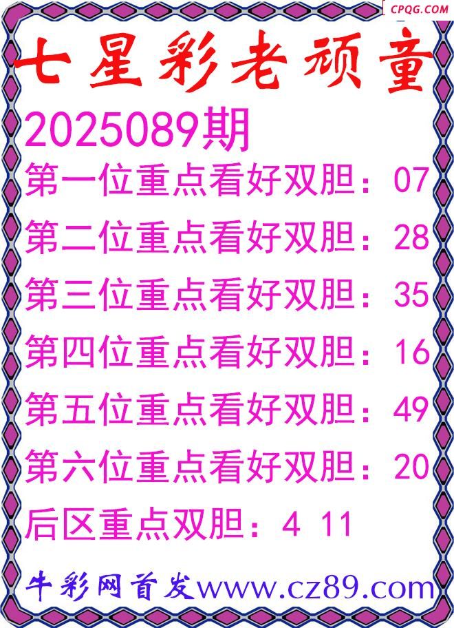 七星彩2025089期老顽童双胆图谜