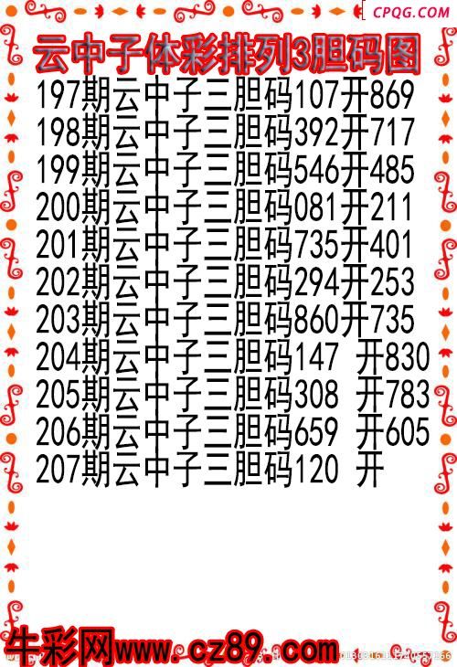25年207期云中子体彩排列3胆码图