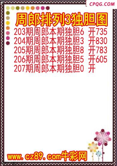25年207期周郎排列3独胆图