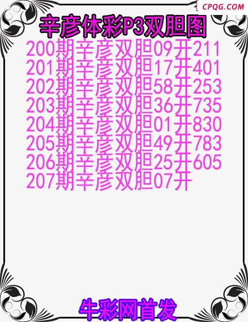 25年207期辛彦体彩P3双胆图