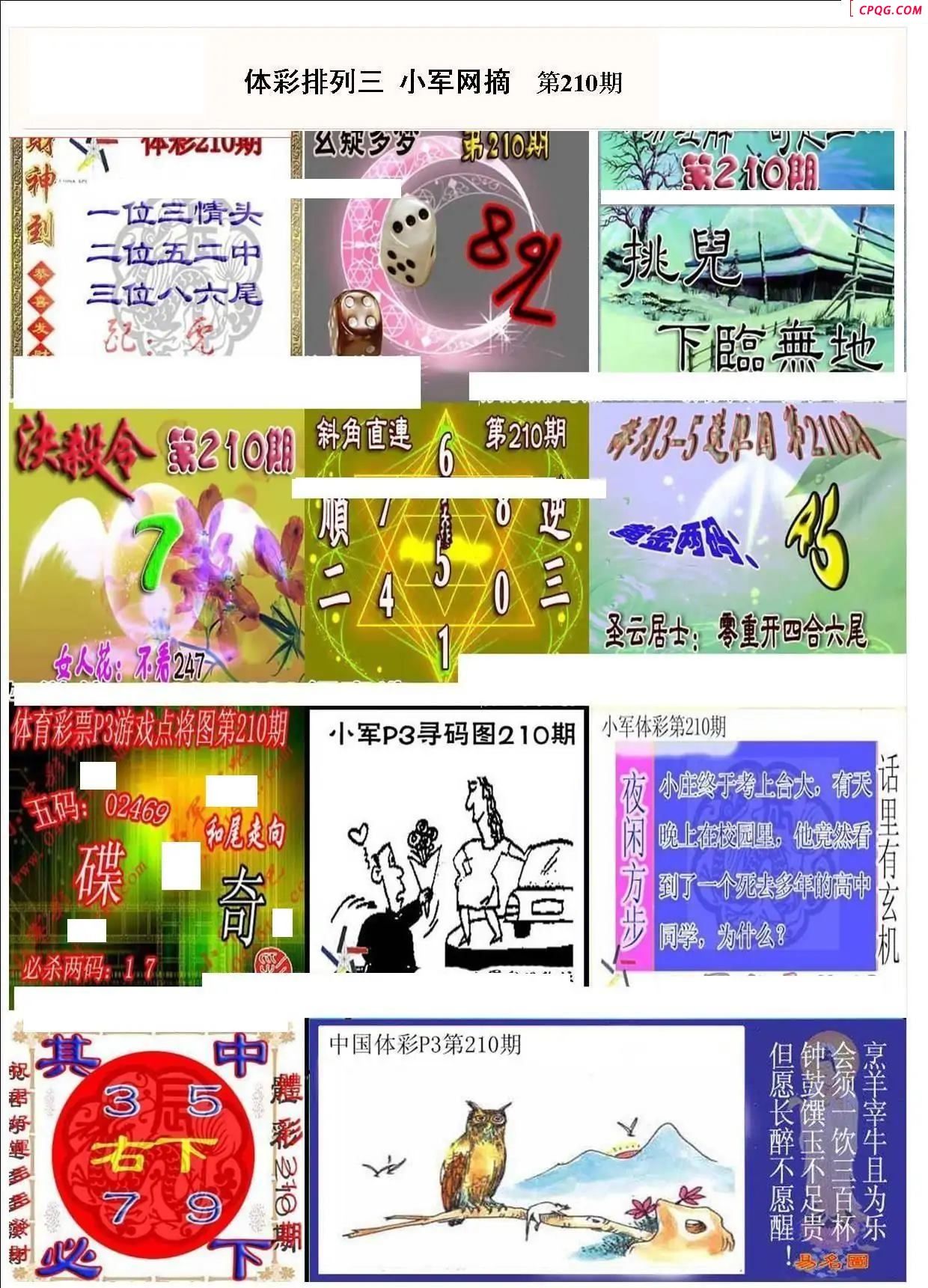小军网摘25年210期体彩P3彩报图谜