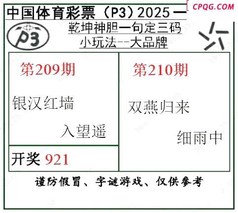 乾坤一句定三码25年210期P3图谜