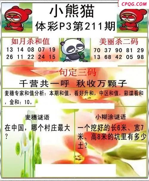 小熊猫2025211期体彩P3图谜