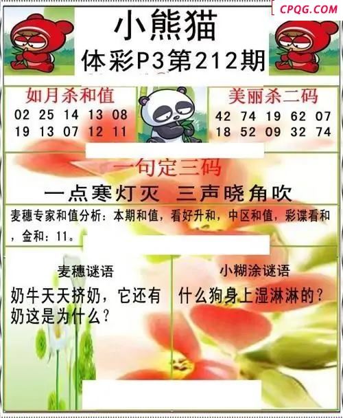 小熊猫2025212期体彩P3图谜