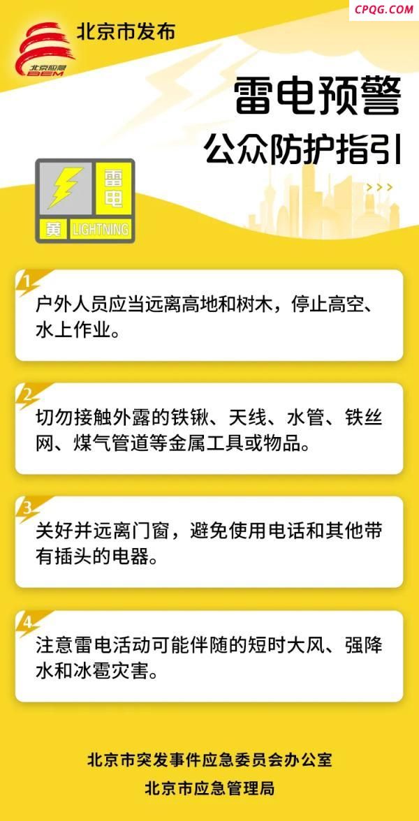 北京部分区发布雷电、大风、暴雨黄色预警信号，查看信息请关注分区预警