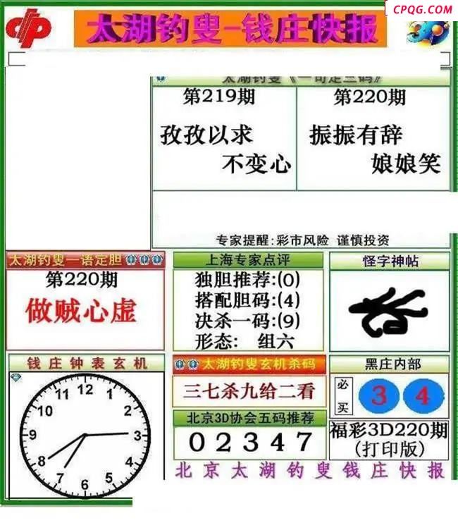 钱庄快报2025220期3d图谜