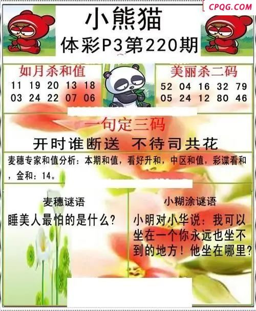 小熊猫2025220期体彩P3图谜