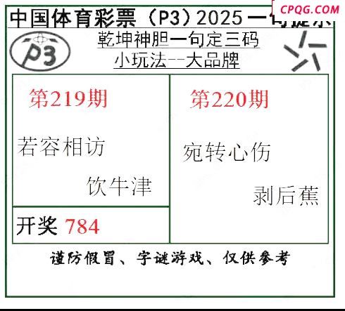 乾坤一句定三码25年220期P3图谜