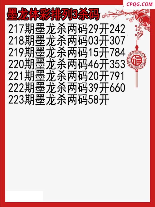 25年223期墨龙体彩排列3杀码图