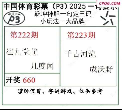 乾坤一句定三码25年223期P3图谜