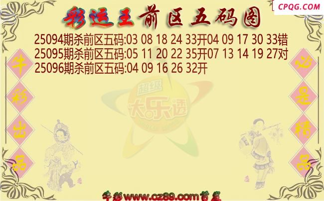 大乐透096期彩运王前区五码图谜