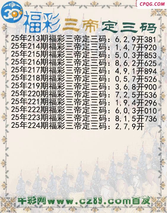 福彩三帝定三码224期3d图谜