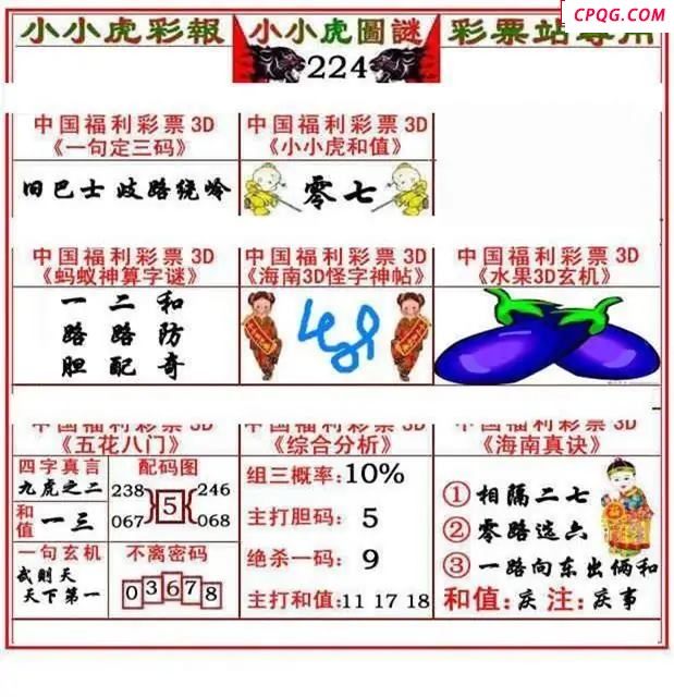 小小虎彩报2025224期3d图谜