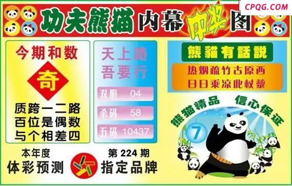 体彩P325年图迷224期 功夫熊猫内幕中奖图