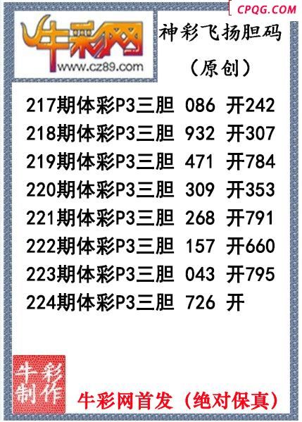 神彩飞扬三胆224期体彩P3图谜（原创）