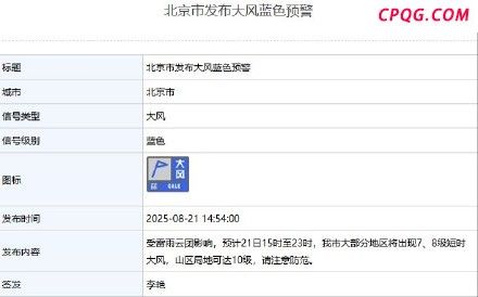 山区局地可达10级！北京市发布大风蓝色预警