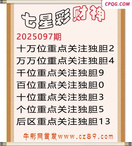 七星彩2025年097期财神独胆图迷
