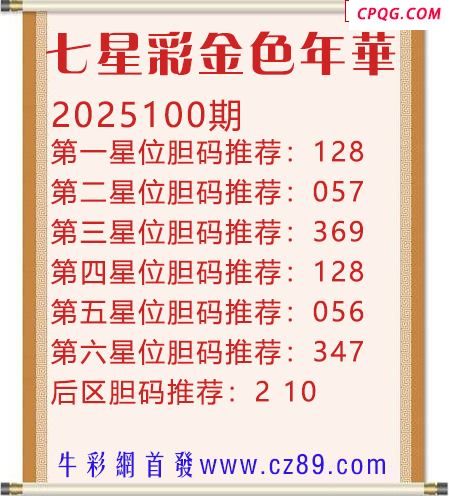 七星彩2025年100期金色年华胆码图谜