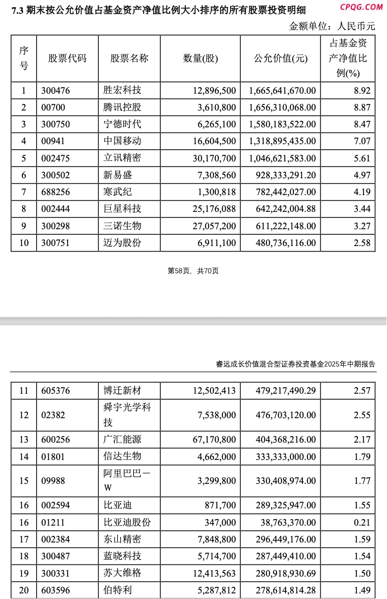 睿远基金傅鹏博上半年大举买入胜宏科技、寒武纪、新易盛,胜宏科技（300476）,新易盛（300502）,寒武纪-U（68