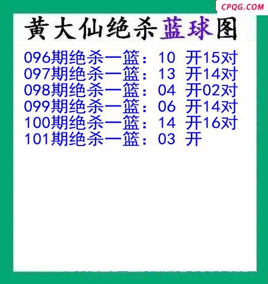 黄大仙杀蓝球101期双色球图谜