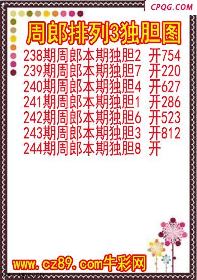 25年244期周郎排列3独胆图