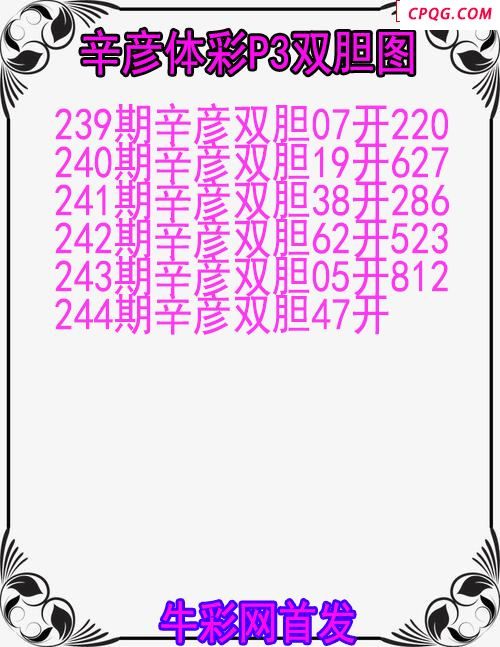 25年244期辛彦体彩P3双胆图
