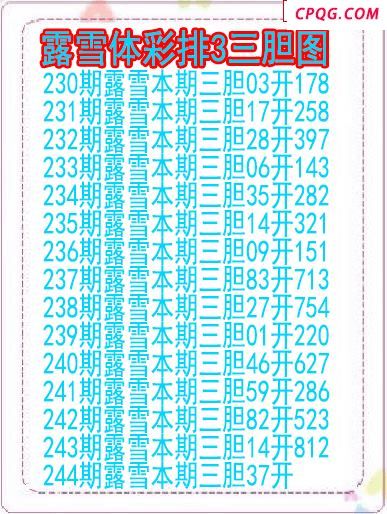 25年244期露雪体彩排3三胆图