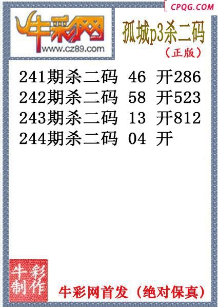 孤城杀码244期体彩P3图谜（原创）
