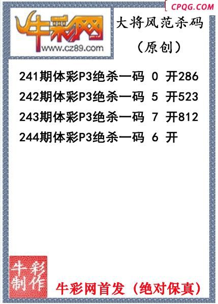 大将风范杀码244期体彩p3图谜（原创）