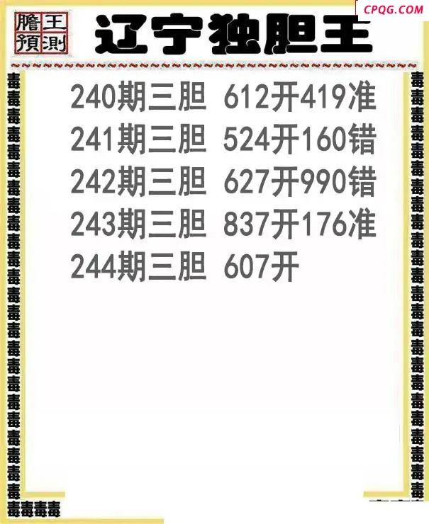辽宁独胆王2025244期3d图谜